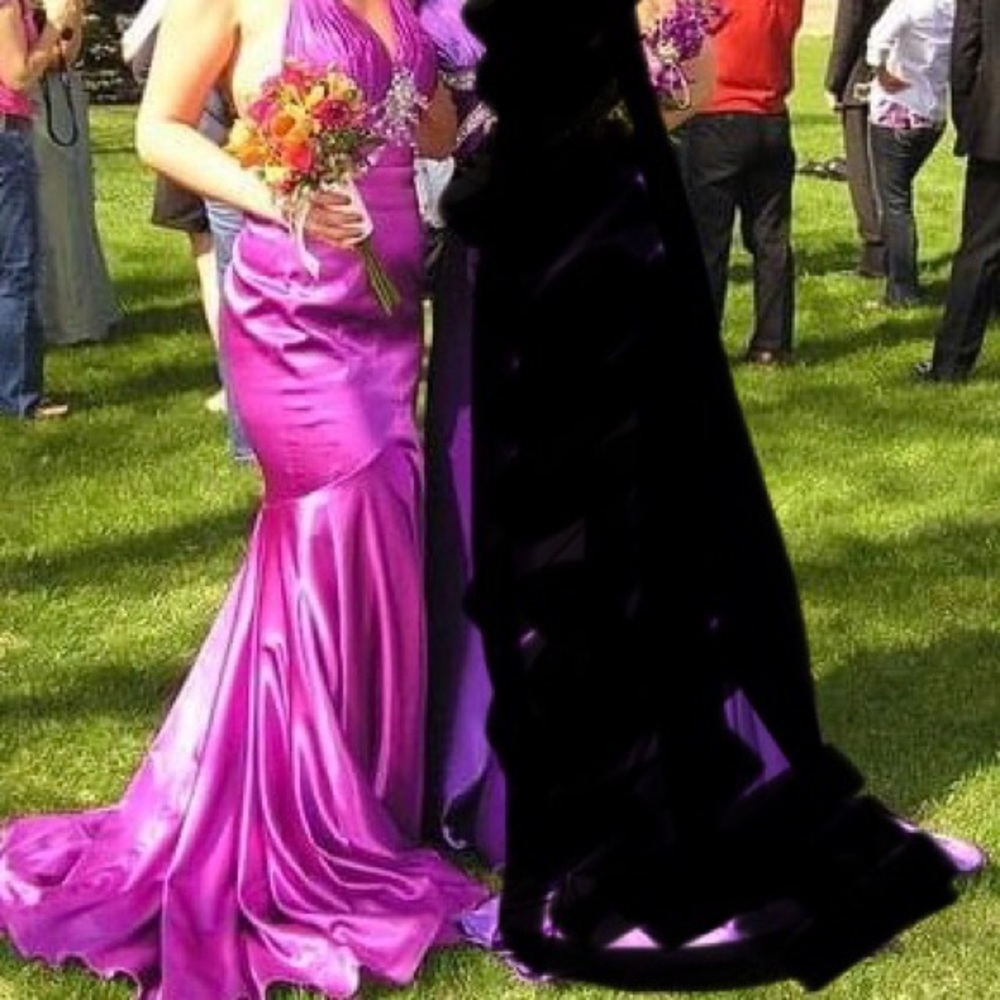 Purple mermaid satin prom dress